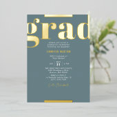 Grad Modern Bold Graduation Party Green & Gold Folieneinladung (Stehend vorne)