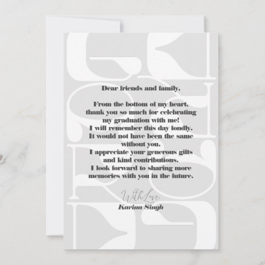 GRAD! Modern Script Abschluss Foto dank Karten (Rückseite)