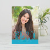 GRAD Moderne Foto Kontur Typ Overlay Türkis Einladung (Stehend Vorderseite)