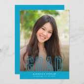 GRAD Moderne Foto Kontur Typ Overlay Türkis Einladung (Vorne/Hinten)