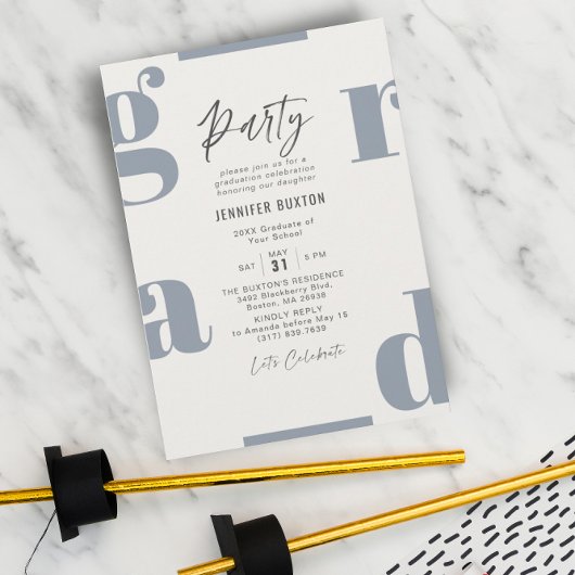 Grad Moderne Lila & Beige Graduierungsparty Invita Einladung