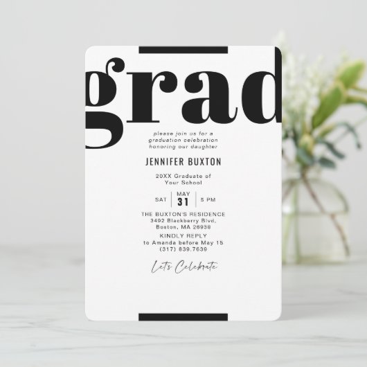 Grad Moderne Schwarz-Weiß-Karo-Graduierungspartei Einladung (Stehend Vorderseite)