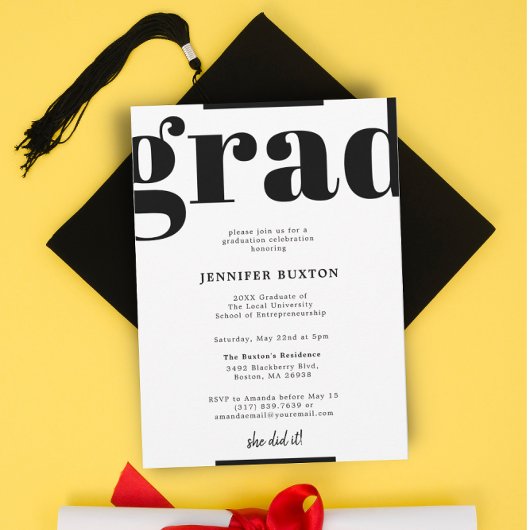 Grad Moderne Schwarz-Weiß-Karo-Graduierungspartei Einladung