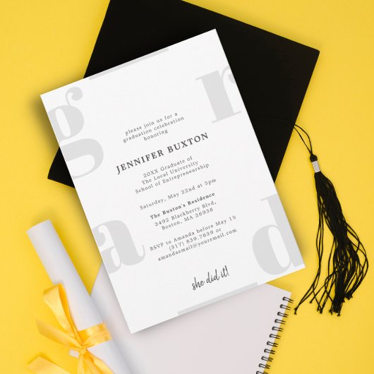 Grad Moderne Silver Gray Graduation Party Einladung