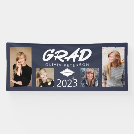 Grad Moderne Typografie Foto Collage Class 2023 Banner (Horizontal)