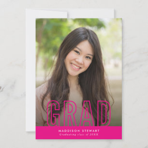 GRAD Modernes Foto Kontur Typ Overlay Hot Rosa Einladung