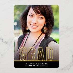 GRAD Modernes Foto Kontur Typ Overlay Schwarz Gold Folieneinladung