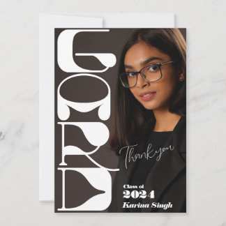 GRAD! Modernes Script Abschluss Foto Vielen Dank Einladung