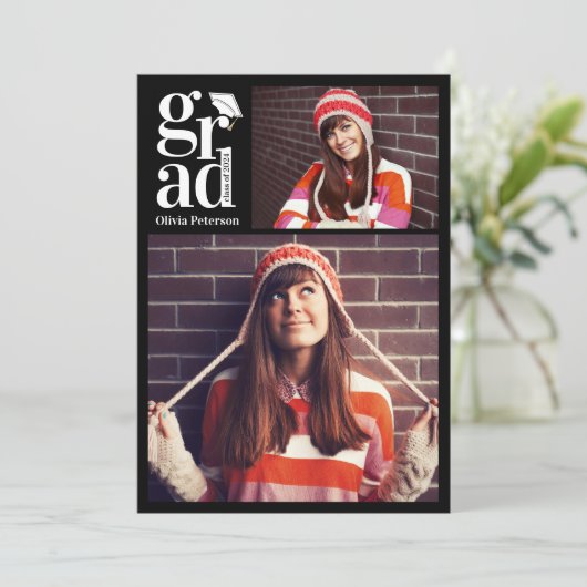 GRAD Multi Foto Collage Graduation Party Einladung (Stehend Vorderseite)