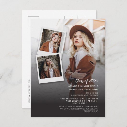 Grad Multi Foto Script Abschluss 2025 Party Einladungspostkarte (Vorne/Hinten)