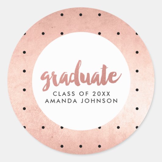 Grad Name Rose Gold Script Graduation Party Gefall Runder Aufkleber (Vorderseite)
