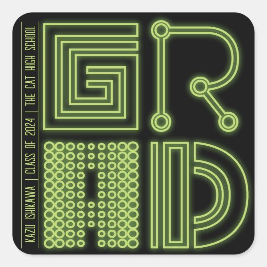 GRAD | Neon color Minimal Simple Graduation Party Quadratischer Aufkleber (Vorderseite)