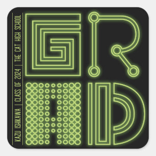GRAD   Neon color Minimal Simple Graduation Party Quadratischer Aufkleber