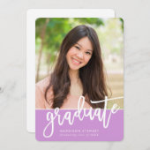 GRAD PARTY Chic Foto trendy Kalligraphie lila Einladung (Vorne/Hinten)