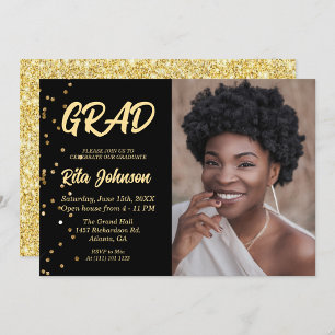 Grad Party Class of 2023 Gold Glitzer Abschluss Einladung