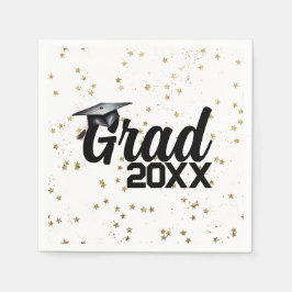 Grad Party Custom Year Gold Glitzer Graduation Cap Serviette