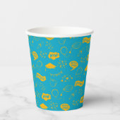 Grad Party Doodle Icon Muster Blau Gelb Pappbecher (Vorderseite)
