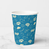 Grad Party Doodle Icon Muster Blau Pappbecher (Rückseite)