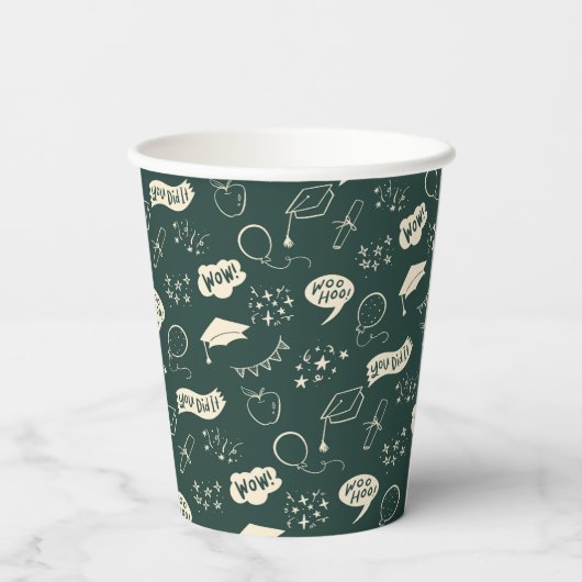 Grad Party Doodle Icon Muster Grün Pappbecher (Rückseite)