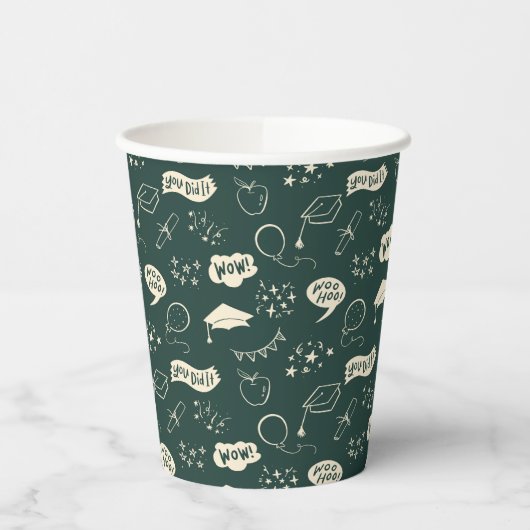 Grad Party Doodle Icon Muster Grün Pappbecher (Links)