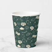 Grad Party Doodle Icon Muster Grün Pappbecher (Vorderseite)