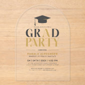 Grad Party Gold Gray Retro Typography Acryleinladungen (Vorderseite)