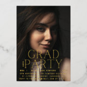 GRAD-PARTY | Goldgepresstes Skript Moderne Uni Folieneinladung (Vorderseite)