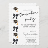 Grad Party Invite Class of 2025,Black Bow Einladung (Vorne/Hinten)