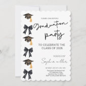 Grad Party Invite Class of 2025,Black Bow Einladung (Vorderseite)