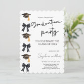 Grad Party Invite Class of 2025,Black Bow Einladung (Stehend Vorderseite)