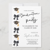Grad Party Invite Class of 2025,Black Bow Einladung (Vorderseite)