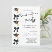 Grad Party Invite Class of 2025,Black Bow Einladung (Stehend Vorderseite)