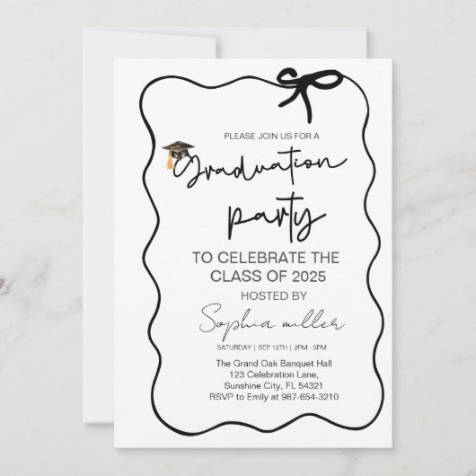Grad Party Invite Class of 2025,Whimsical Bow Einladung (Vorderseite)
