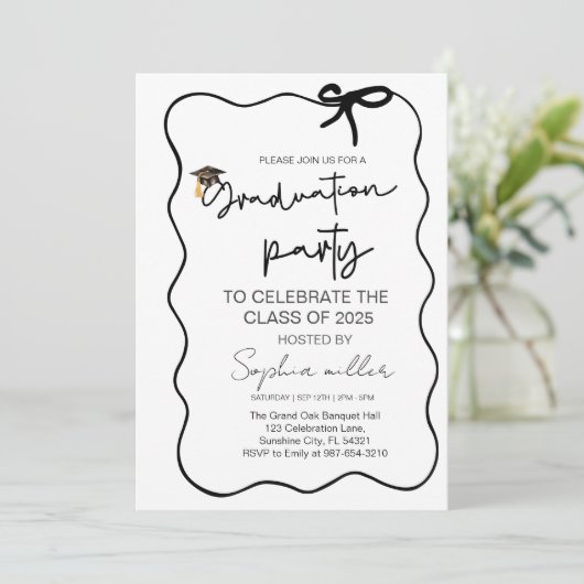 Grad Party Invite Class of 2025,Whimsical Bow Einladung (Stehend Vorderseite)