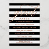 Grad Party Moderne Schwarze Streifen Rose Goldene Folieneinladung (Vorderseite)