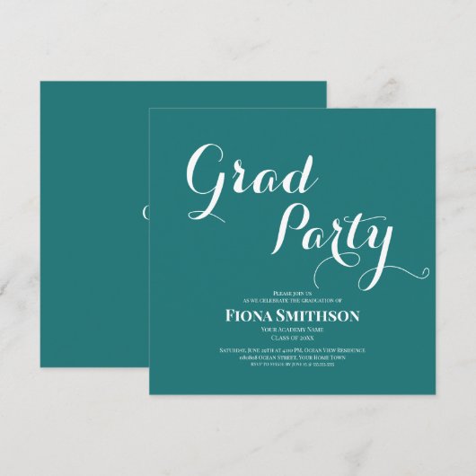 Grad Party Moderner grüner Platz Einladung (Vorne/Hinten)