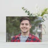  Grad Party Photo Calligraphy Personalize Dankeskarte (Stehend Vorderseite)