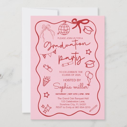 Grad Party Retro Invite Class of 2025,Whimsical Einladung (Vorderseite)