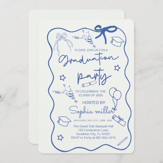Grad Party Retro Invite Class of 2025,Whimsical Einladung (Vorne/Hinten)