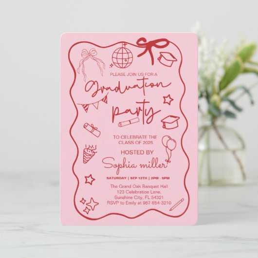 Grad Party Retro Invite Class of 2025,Whimsical Einladung (Stehend Vorderseite)