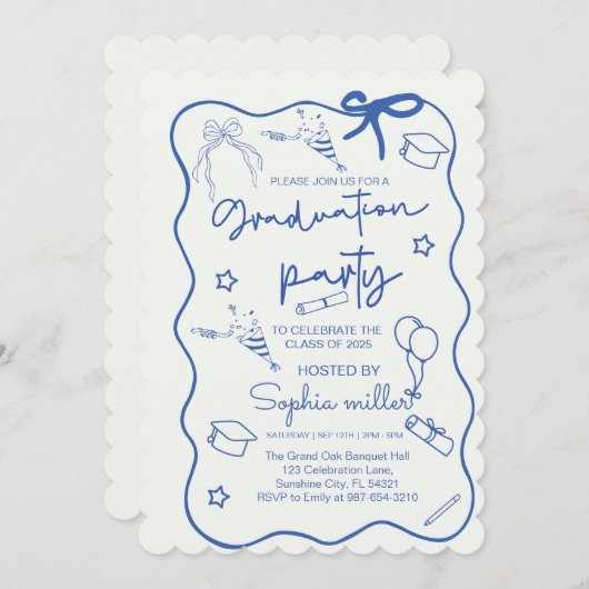 Grad Party Retro Invite Class of 2025,Whimsical Einladung (Vorne/Hinten)