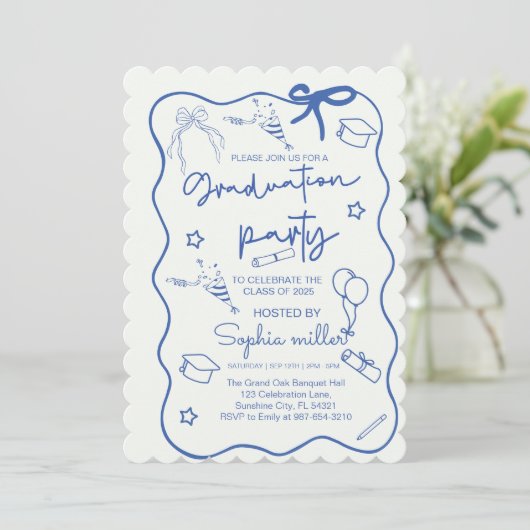 Grad Party Retro Invite Class of 2025,Whimsical Einladung (Stehend Vorderseite)