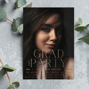 GRAD-PARTY   Rose Gold Pressed Moderne Uni Folieneinladung
