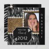 Grad Party Schwarz-weiß Leopard Zebra Einladung (Vorne/Hinten)