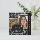 Grad Party Schwarz-weiß Leopard Zebra Einladung (Stehend Vorderseite)