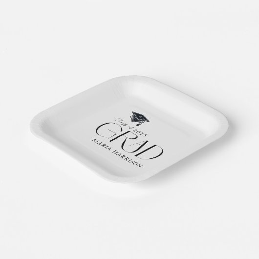 Grad Party Schwarz-Weiß-Papierplatte Pappteller (Gewinkelt)