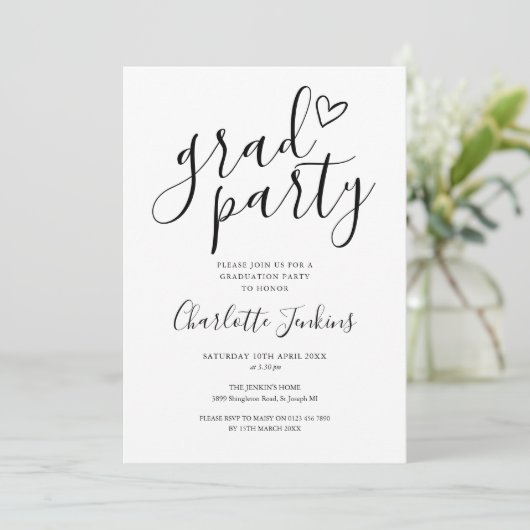Grad Party Script Heart Graduation Party Einladung (Stehend Vorderseite)