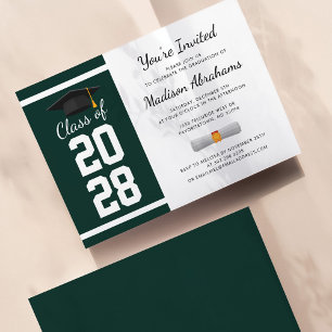 Grad Party Simple Green and White Abschluss 2023 Einladung