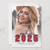 Grad Party Simple Red Foto Abschluss Einladung (Vorderseite)