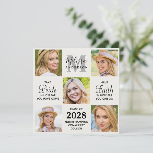 Grad Personalisiert 5 Foto Collage Abschluss Ankündigung (Stehend Vorderseite)